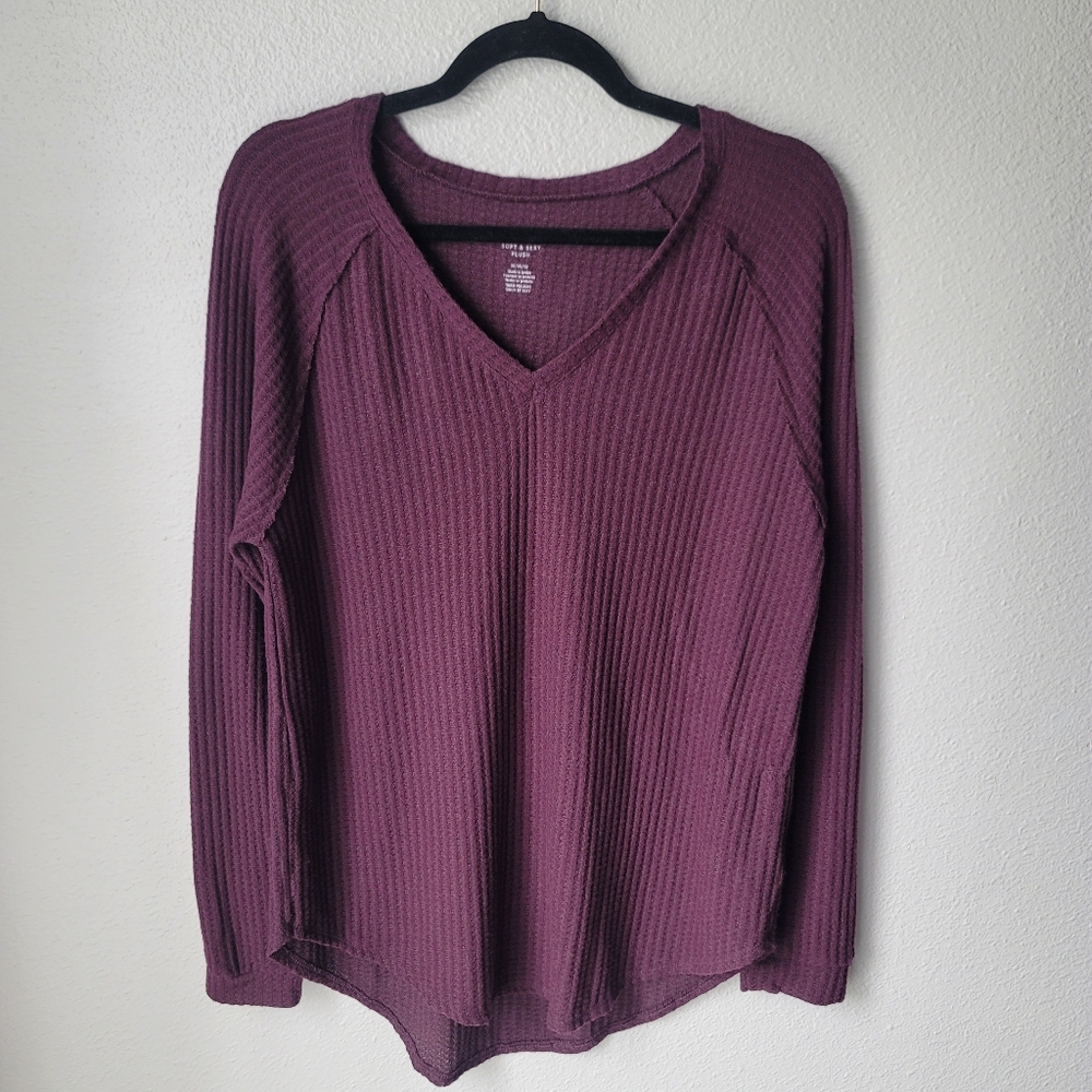 American Eagle NEW Soft & Sexy Waffle Knit Long Sleeve Size Medium In Burgundy